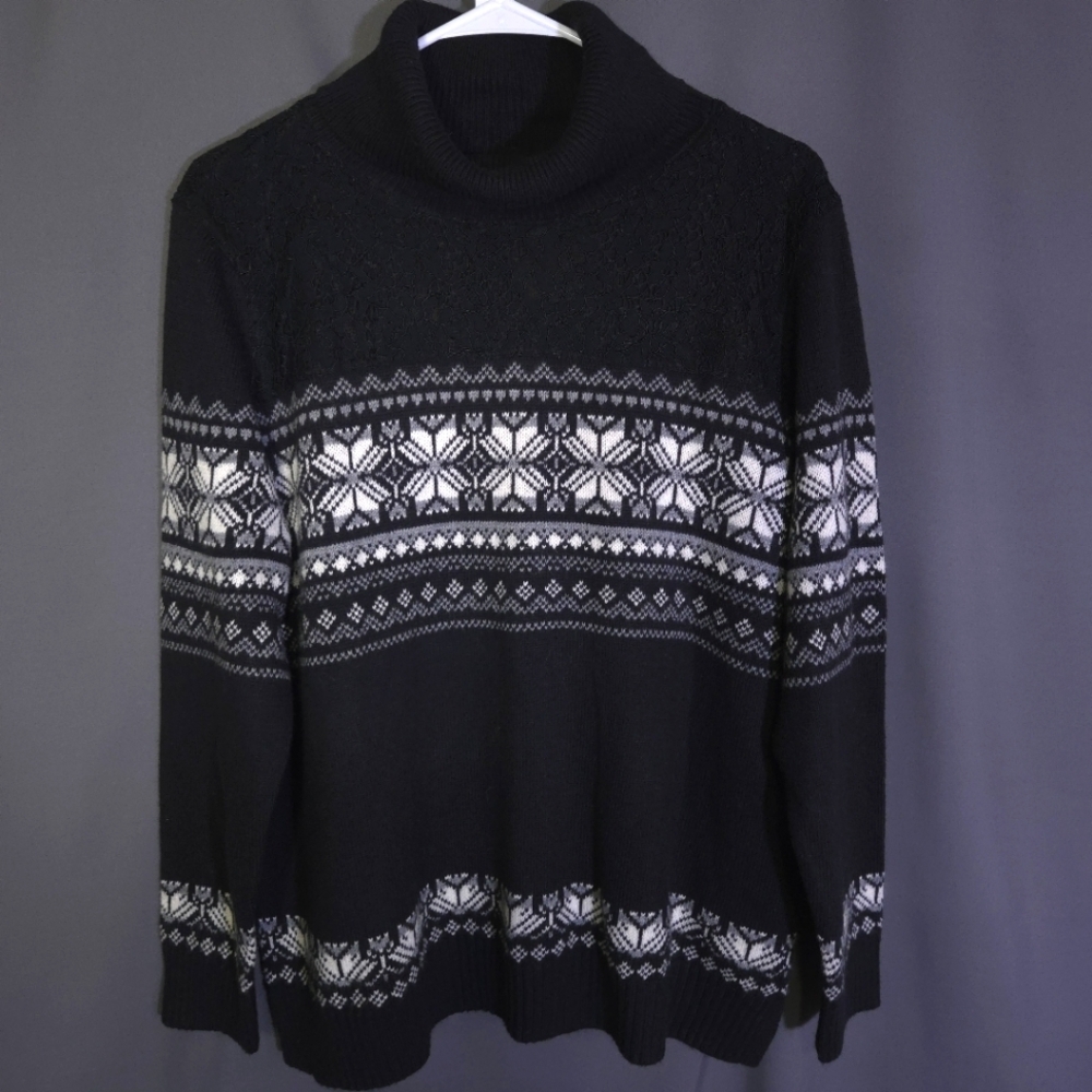 Talbots Lace‎ Yoke Fair Isle Turtleneck Womens Size L Petite Merino Wool Blend
